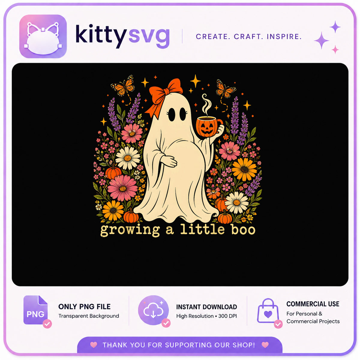 Growing A Little Boo PNG, Halloween Ghost Pregnancy PNG, Floral Ghost PNG