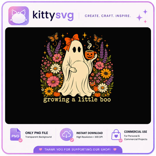 Growing A Little Boo PNG, Halloween Ghost Pregnancy PNG, Floral Ghost PNG