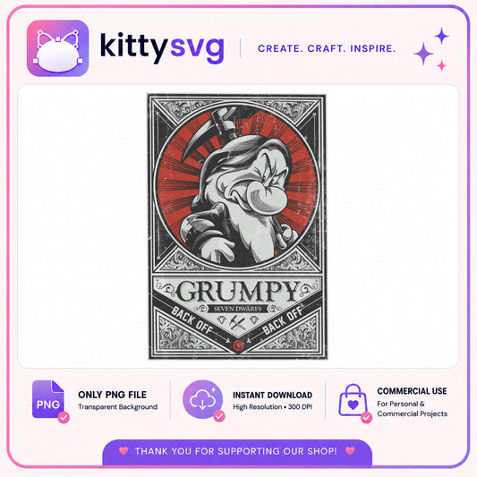 Grumpy Dwarf Vintage Poster PNG, Disney Seven Dwarfs PNG, Back Off PNG