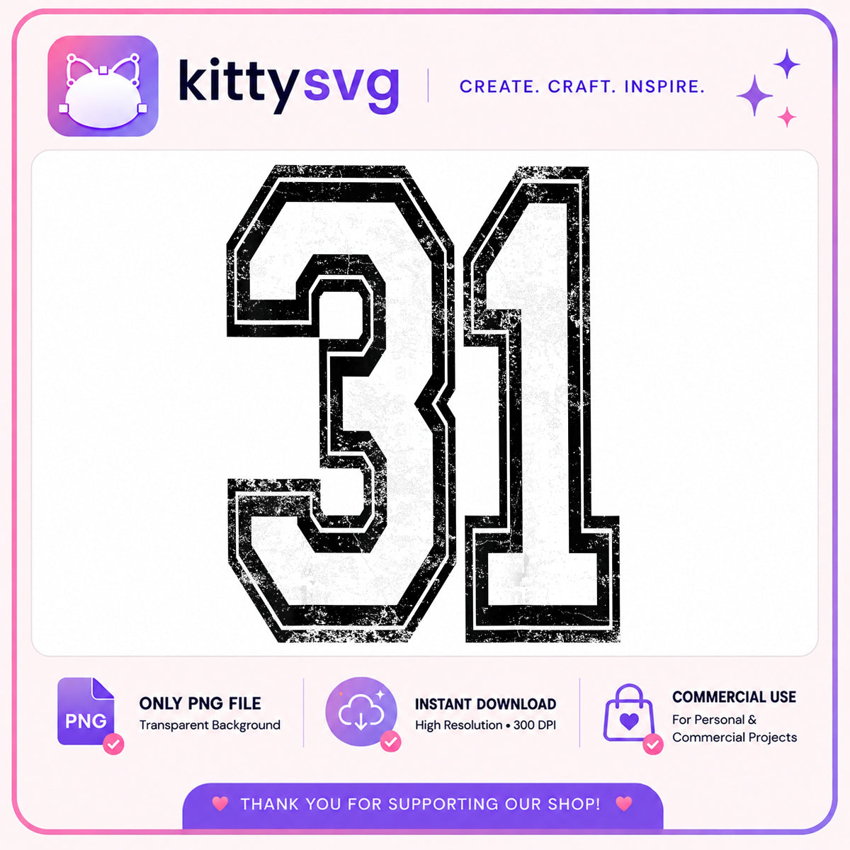 Grunge Number 31 Jersey PNG, Varsity Number PNG, Sport PNG
