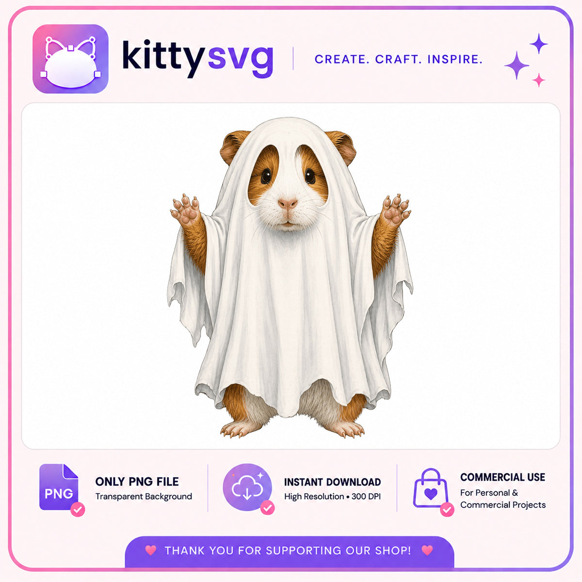 Guinea Pig Ghost Clipart PNG, Halloween Cute Animal PNG, Spooky Guinea Pig PNG
