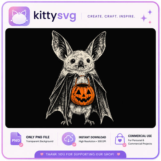 Halloween Bat With Pumpkin Bucket PNG, Spooky Bat PNG, Halloween PNG