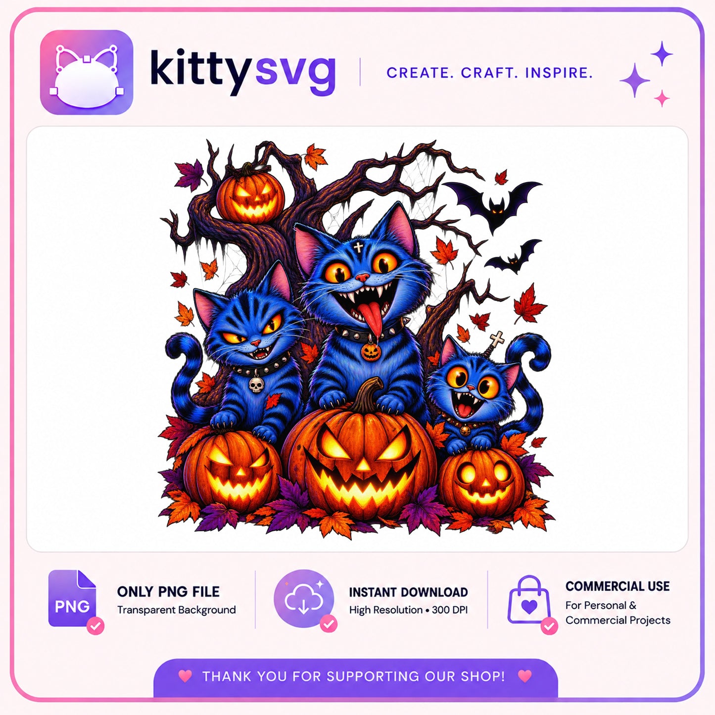 Halloween Black Cat PNG, Spooky Cat Pumpkin PNG, Halloween PNG