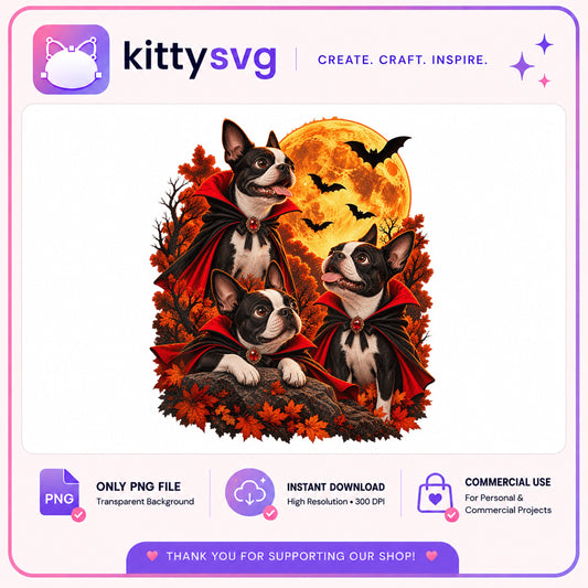 Halloween Boston Terrier Vampire PNG, Spooky Dog PNG, Halloween PNG
