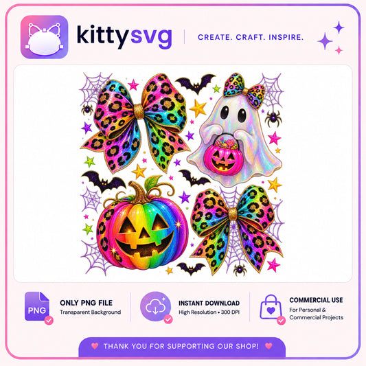 Halloween Coquette Bow PNG Bundle, Leopard Ghost Pumpkin PNG, Halloween PNG