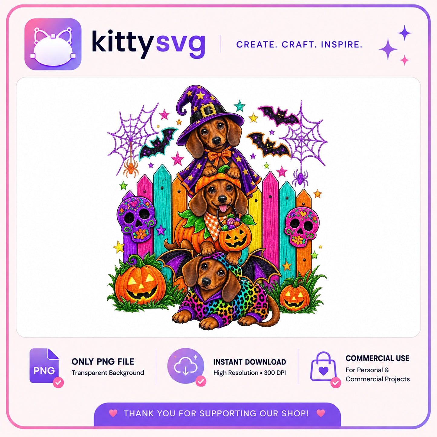 Halloween Dachshund PNG, Cute Dog Halloween Clipart, Spooky PNG