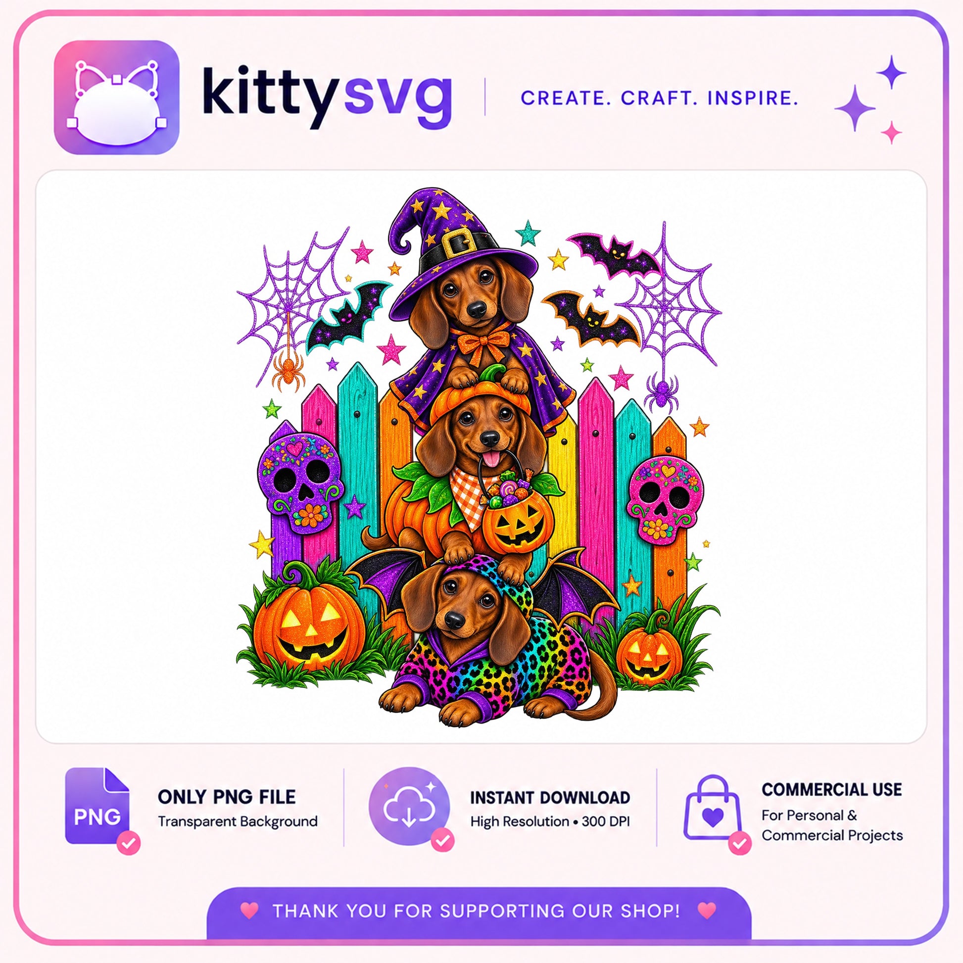 Halloween Dachshund PNG, Cute Dog Halloween Clipart, Spooky PNG