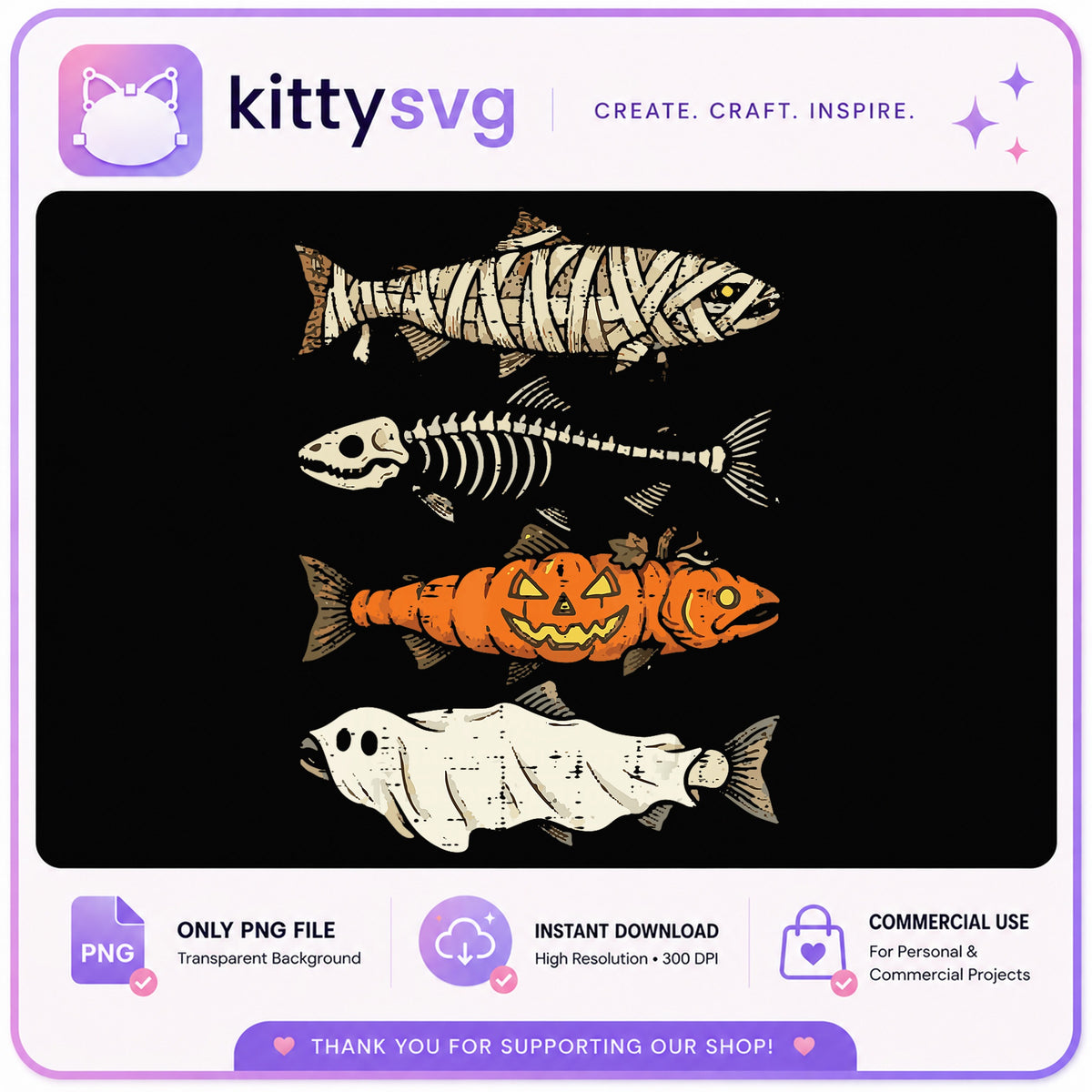 Halloween Fish PNG Bundle, Spooky Fish Clipart, Halloween PNG