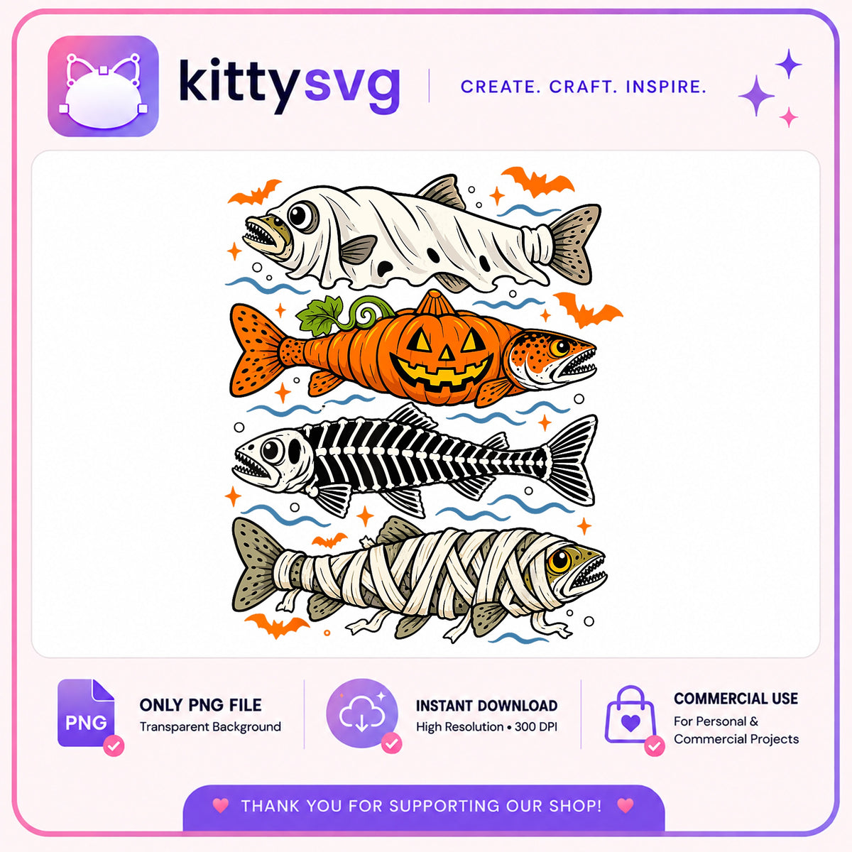 Halloween Fish PNG, Spooky Fishing Halloween PNG, Fish Bundle PNG