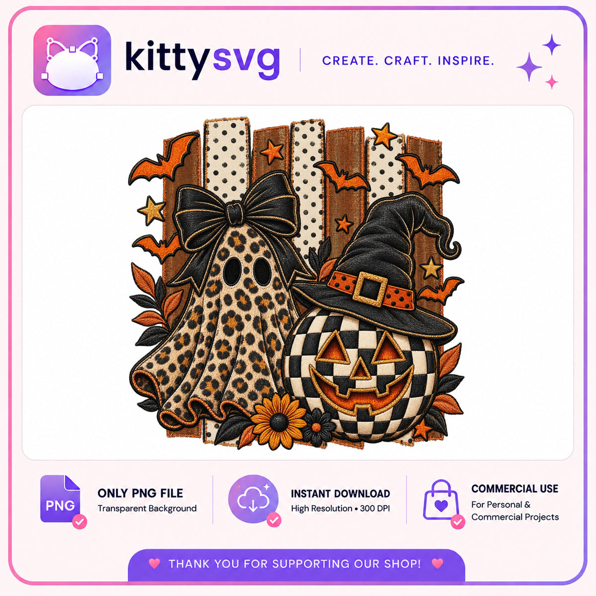 Halloween Ghost Leopard Pumpkin PNG, Spooky Bow Ghost PNG, Halloween PNG