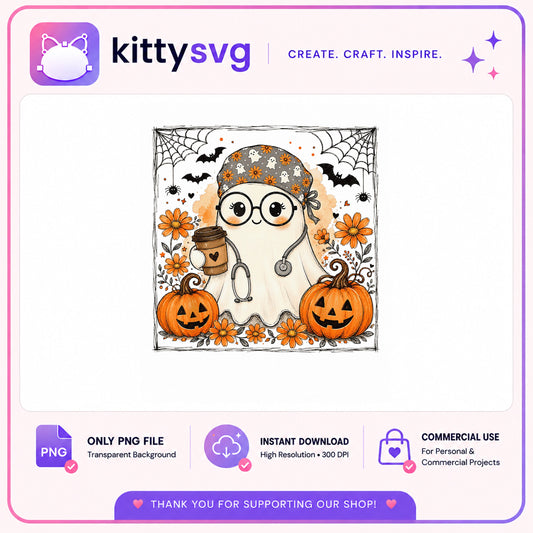 Halloween Nurse Ghost PNG, Cute Ghost Nurse Halloween PNG, Spooky PNG