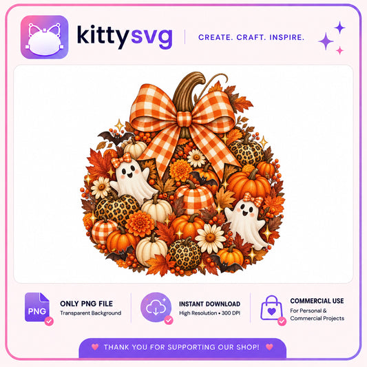 Halloween Pumpkin Ghost PNG, Fall Autumn Bow Clipart, Halloween PNG