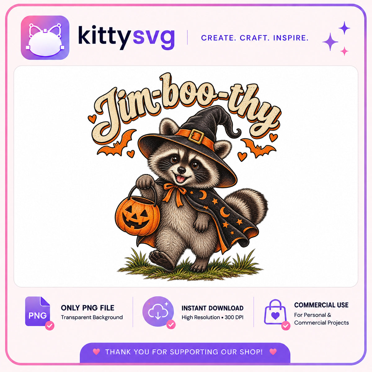 Halloween Raccoon Witch PNG, Jim Boo Thy PNG, Spooky Raccoon PNG