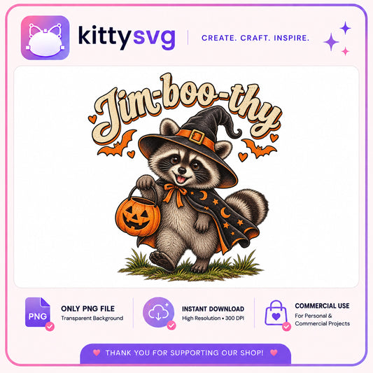 Halloween Raccoon Witch PNG, Jim Boo Thy PNG, Spooky Raccoon PNG