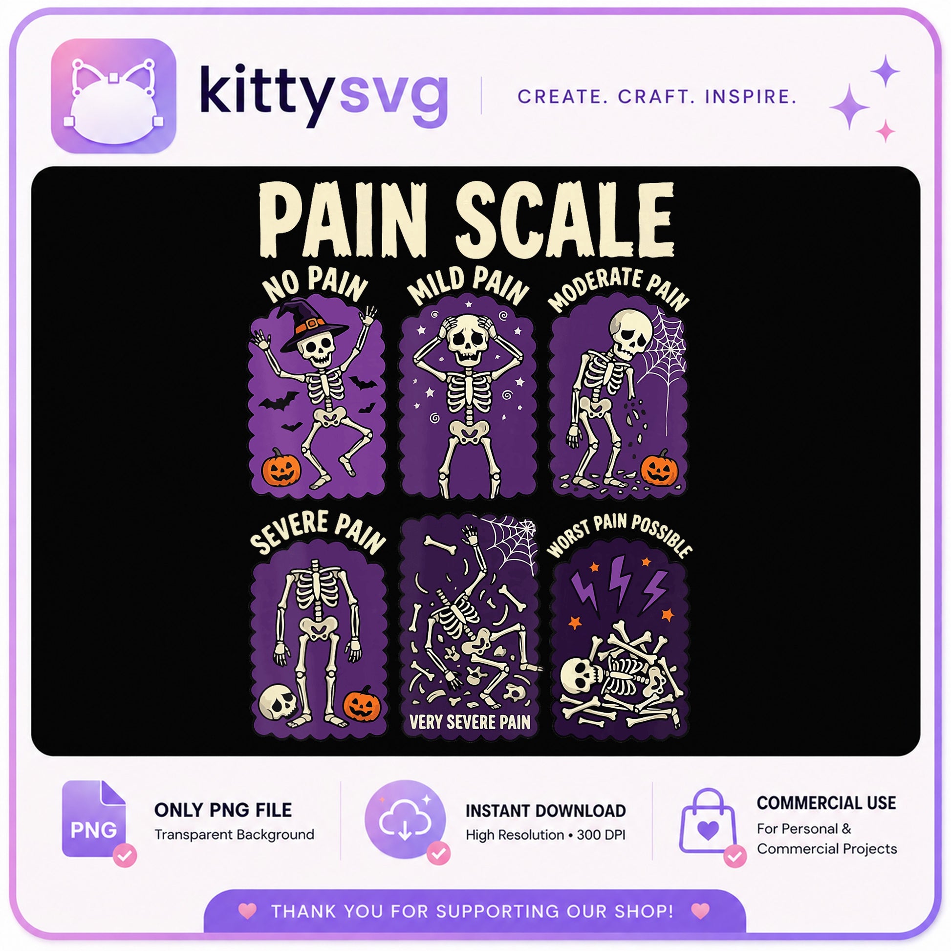 Halloween Skeleton Pain Scale PNG, Funny Nurse PNG, Spooky PNG