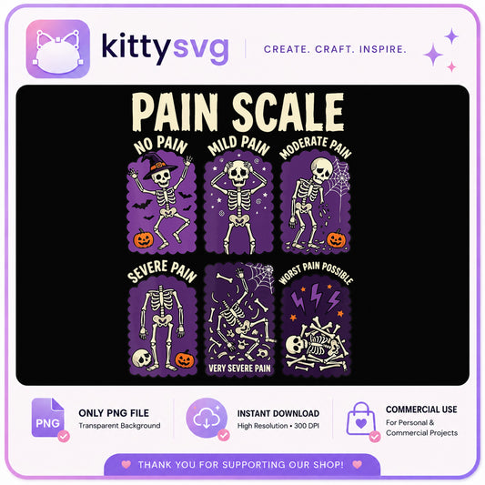 Halloween Skeleton Pain Scale PNG, Funny Nurse PNG, Spooky PNG