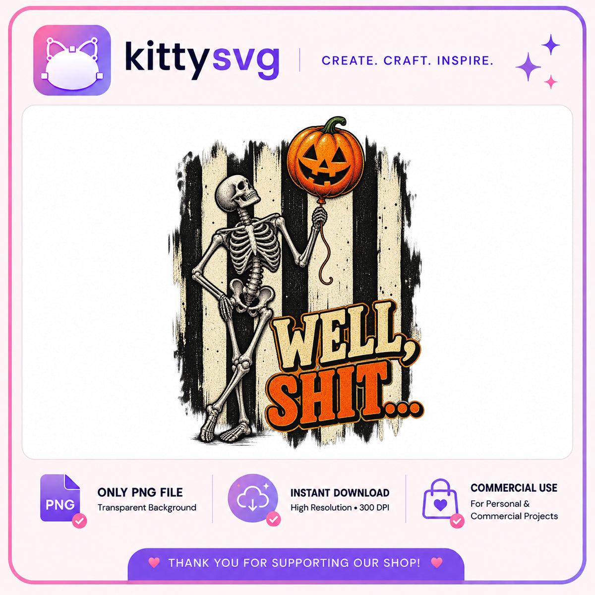 Halloween Skeleton Pumpkin Balloon PNG, Funny Halloween PNG, Retro Skull PNG