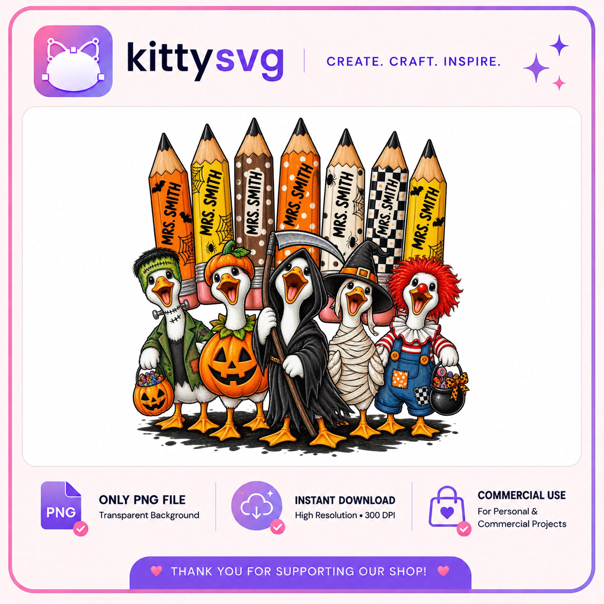 Halloween Teacher Duck PNG, Spooky Pencil Teacher Gift PNG, Duck PNG