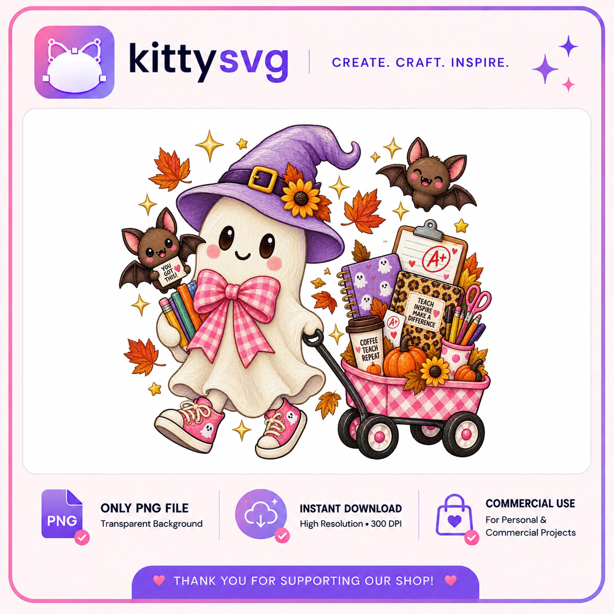 Halloween Teacher Ghost PNG, Cute Ghost Teacher PNG, Fall PNG
