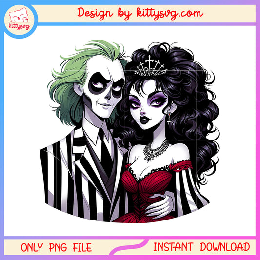Halloween beetlejuice with lydia png, horror couple png, beetlejuice png
