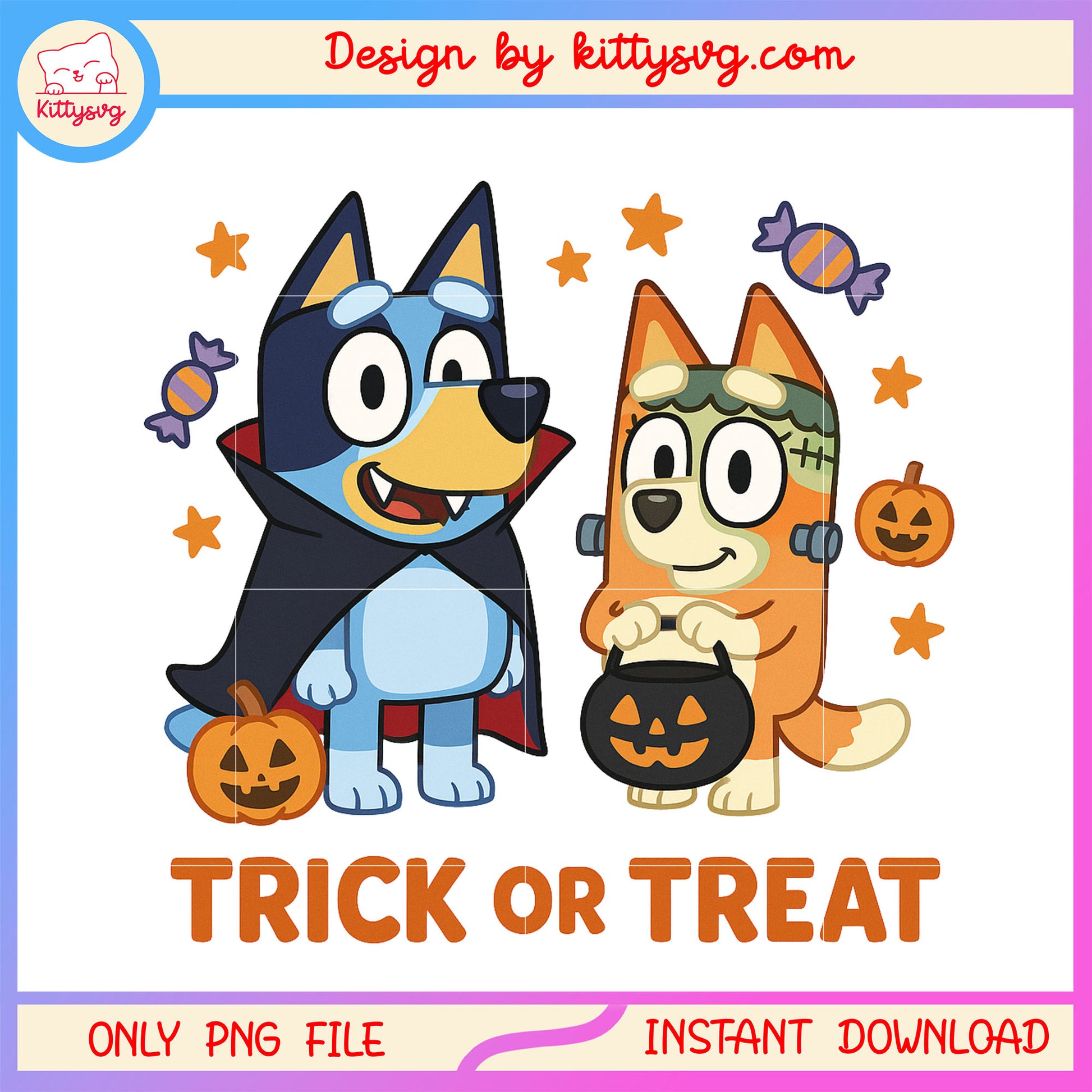 Halloween bluey and bingo png, trick or treat png, halloween png