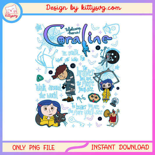 Halloween coraline halloween day design png, coraline quotes png