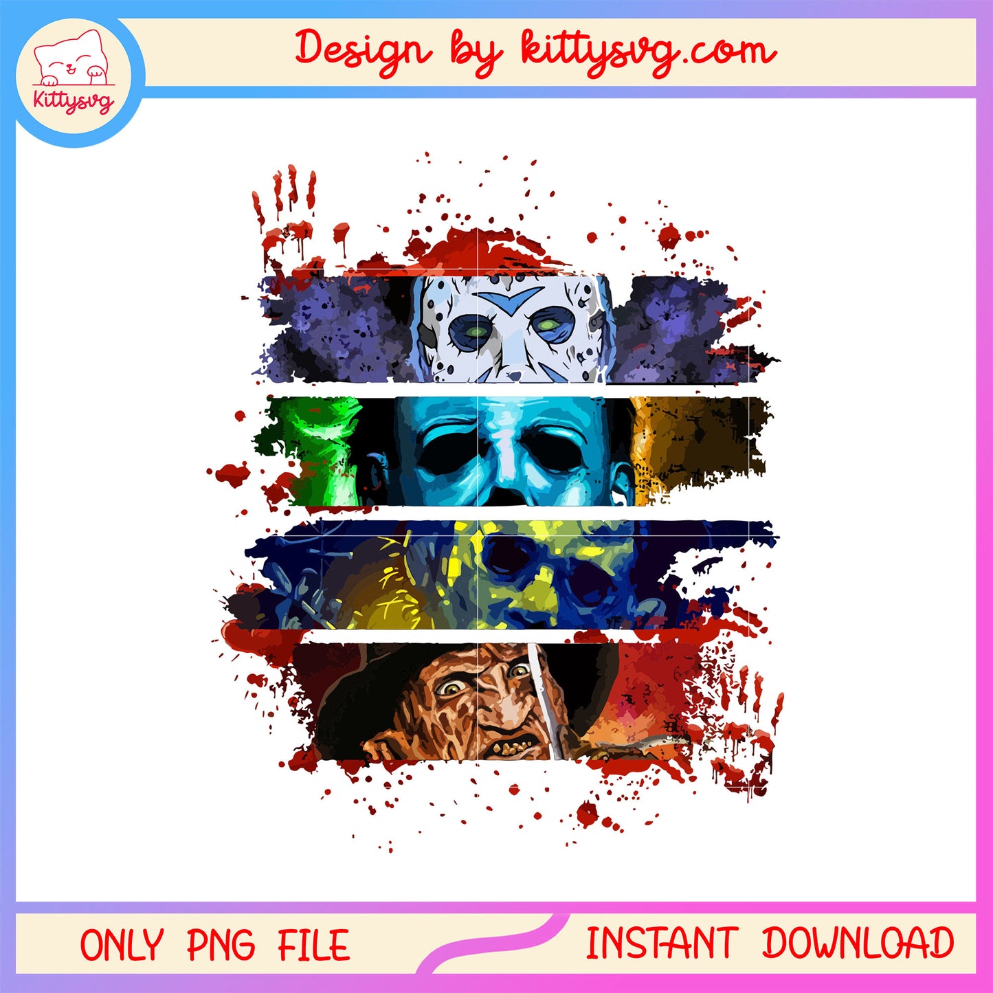 Halloween film casts design png, horror characters movie png