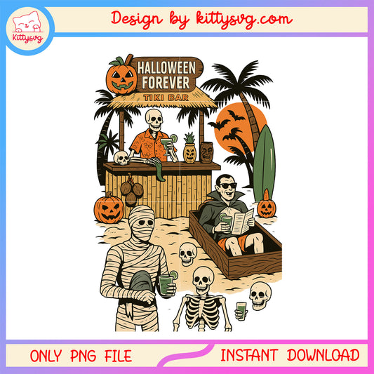 Halloween forever tiki bar png, horror characters png