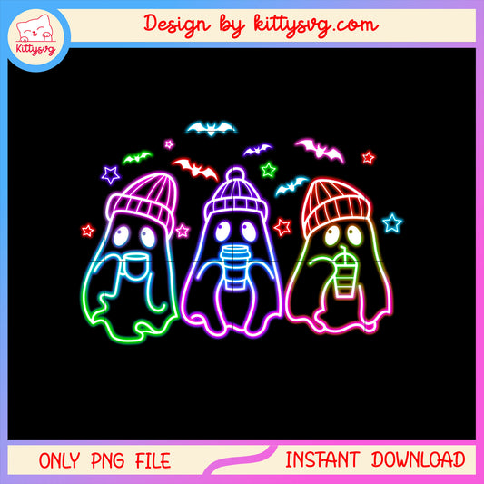 Halloween ghost coffee design png, cute ghost halloween decorations png