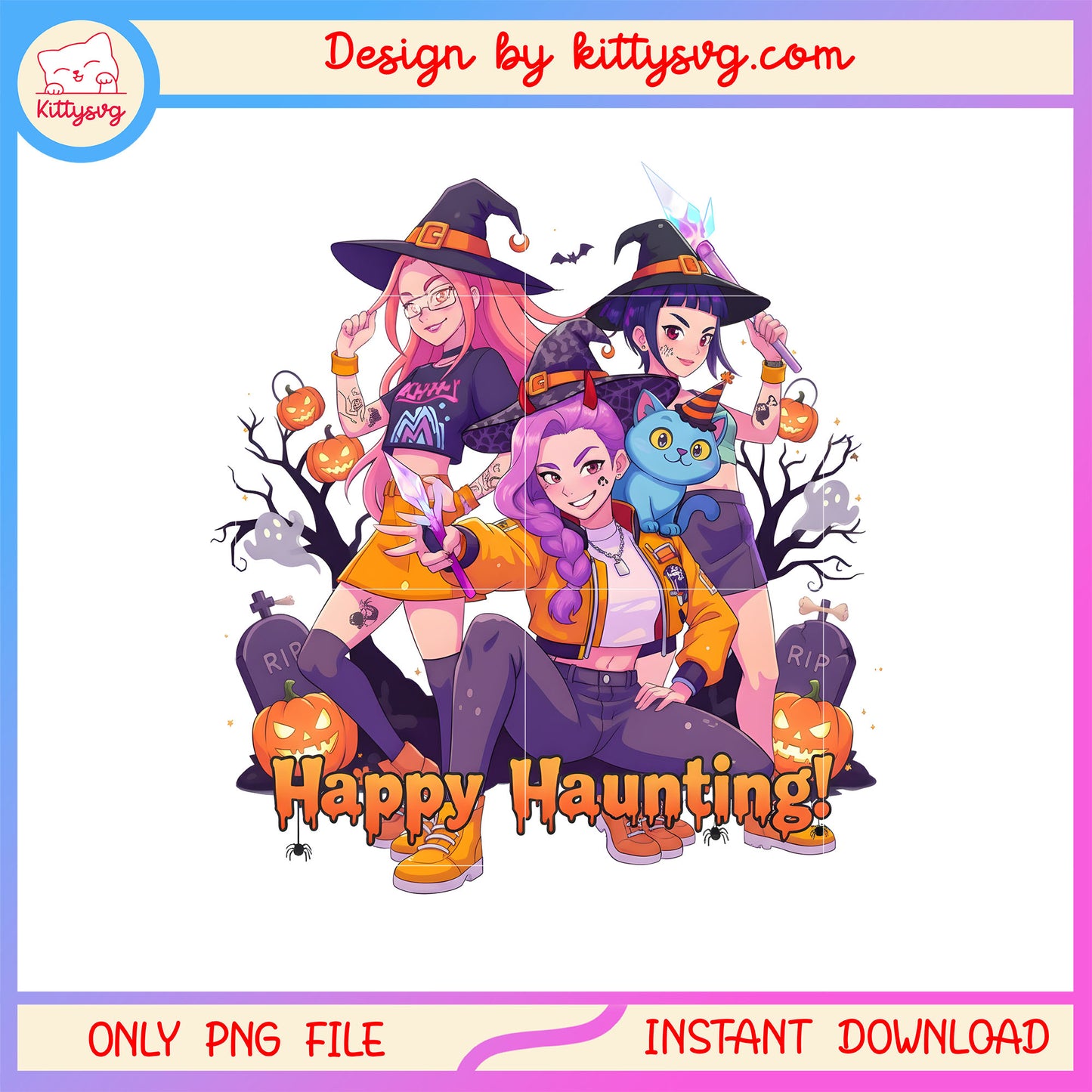 Halloween happy haunting kpop huntrix posing png, huntrix movie png