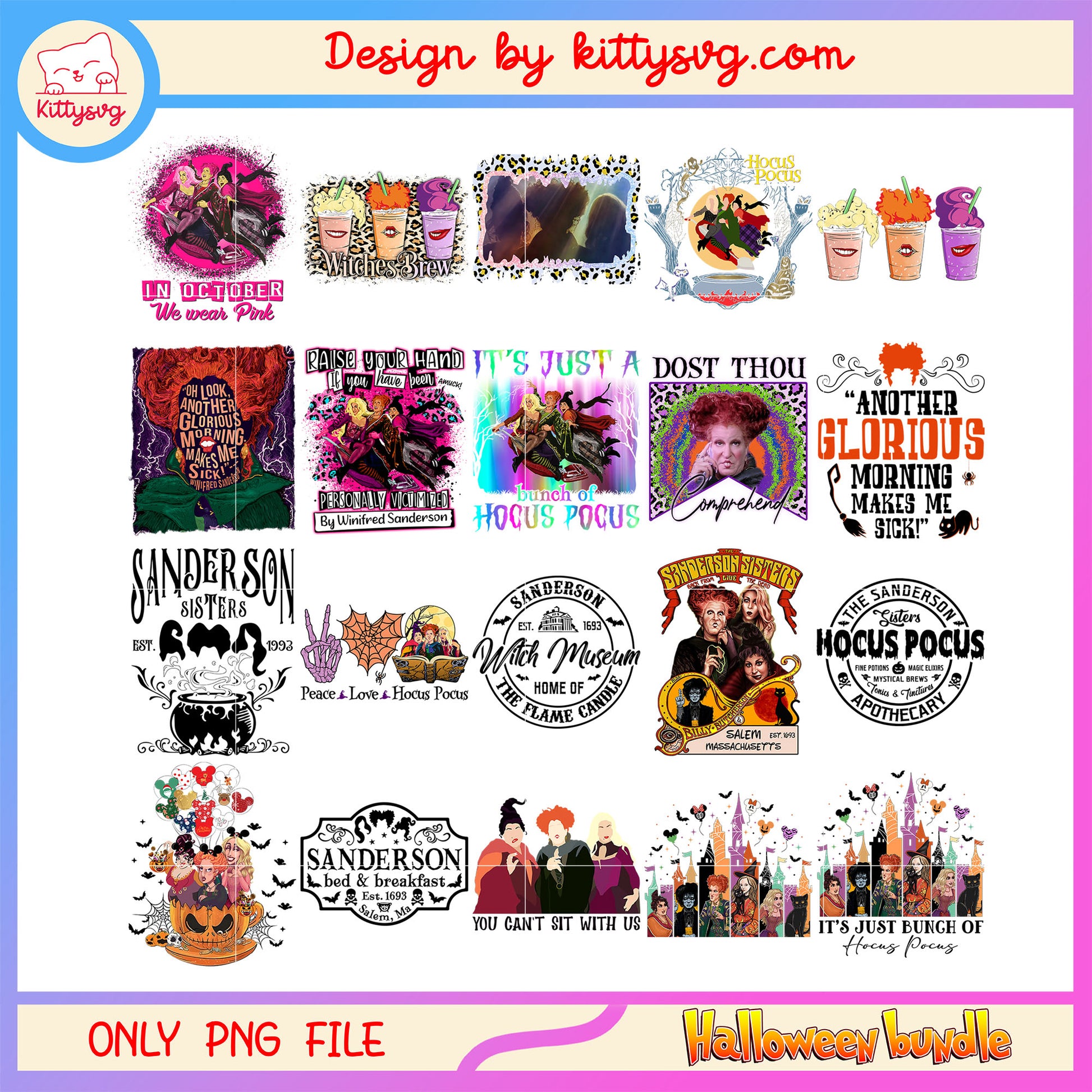 Halloween hocus pocus cartoon bundle png, hocus pocus movies png