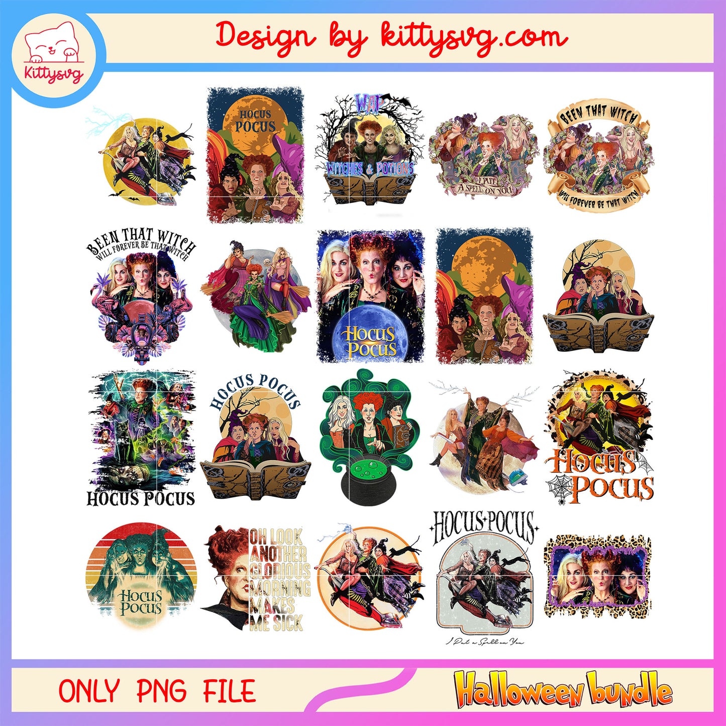 Halloween hocus pocus moon design bundle png, hocus pocus halloween​ png