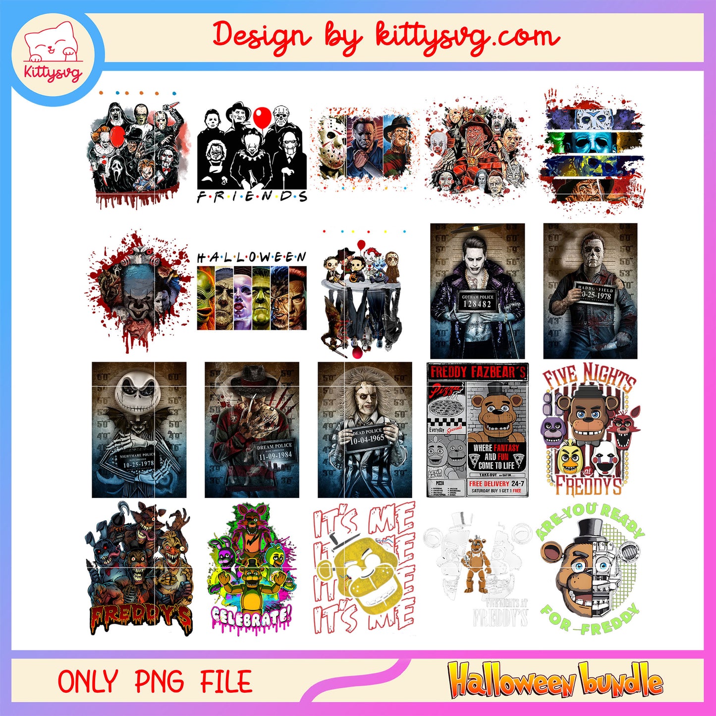 Halloween horror characters blood bundle png, halloween holiday png