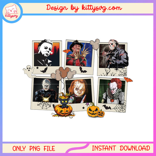 Halloween horror characters collage picture png, horror picture collage png
