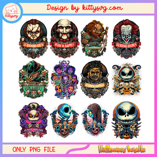 Halloween horror characters design bundle png, horror movie​ png