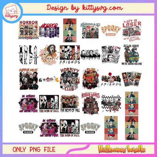 Halloween horror friends bundle png, horror movie png, halloween png