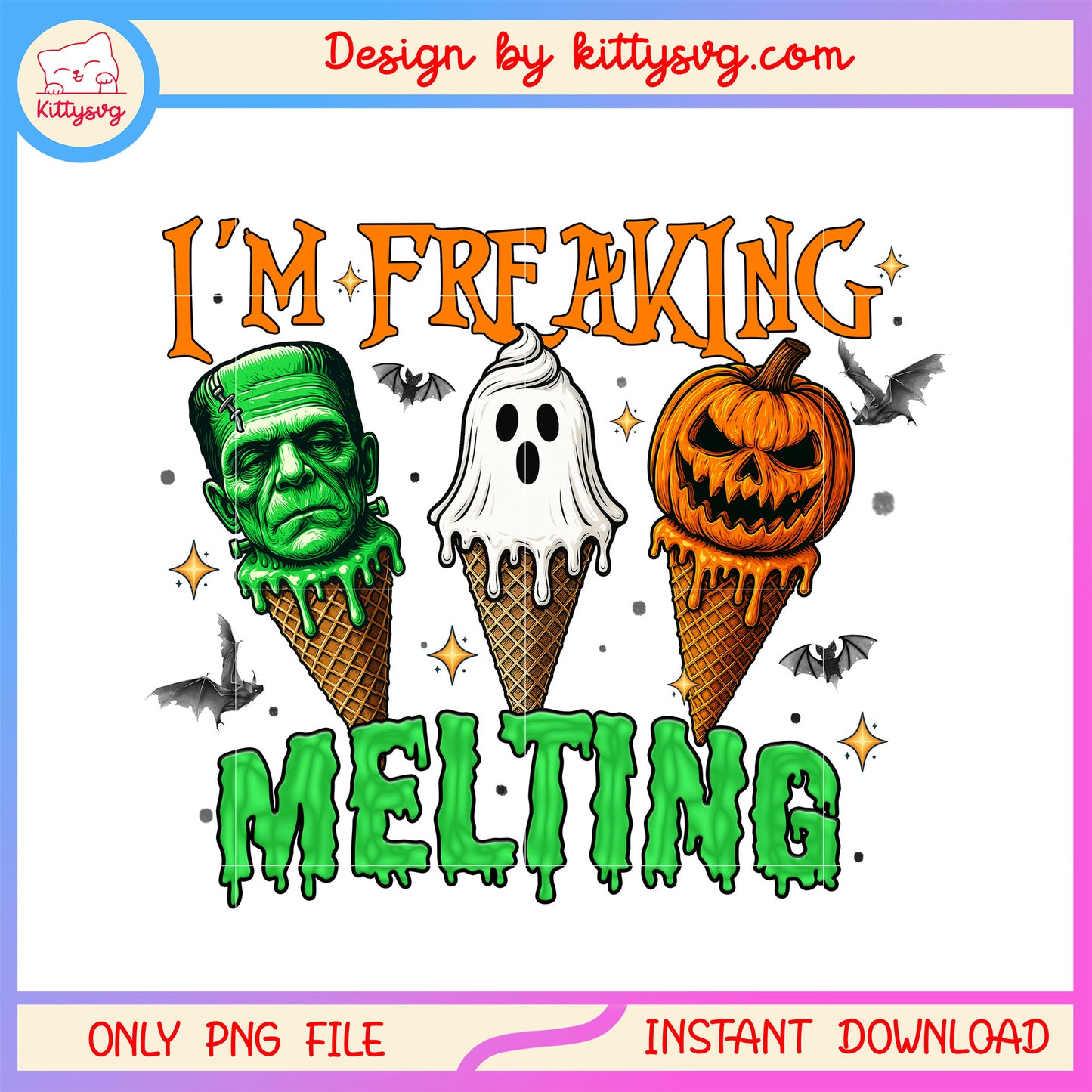 Halloween ice cream I'm freaking melting png, horror halloween png, scary movies png