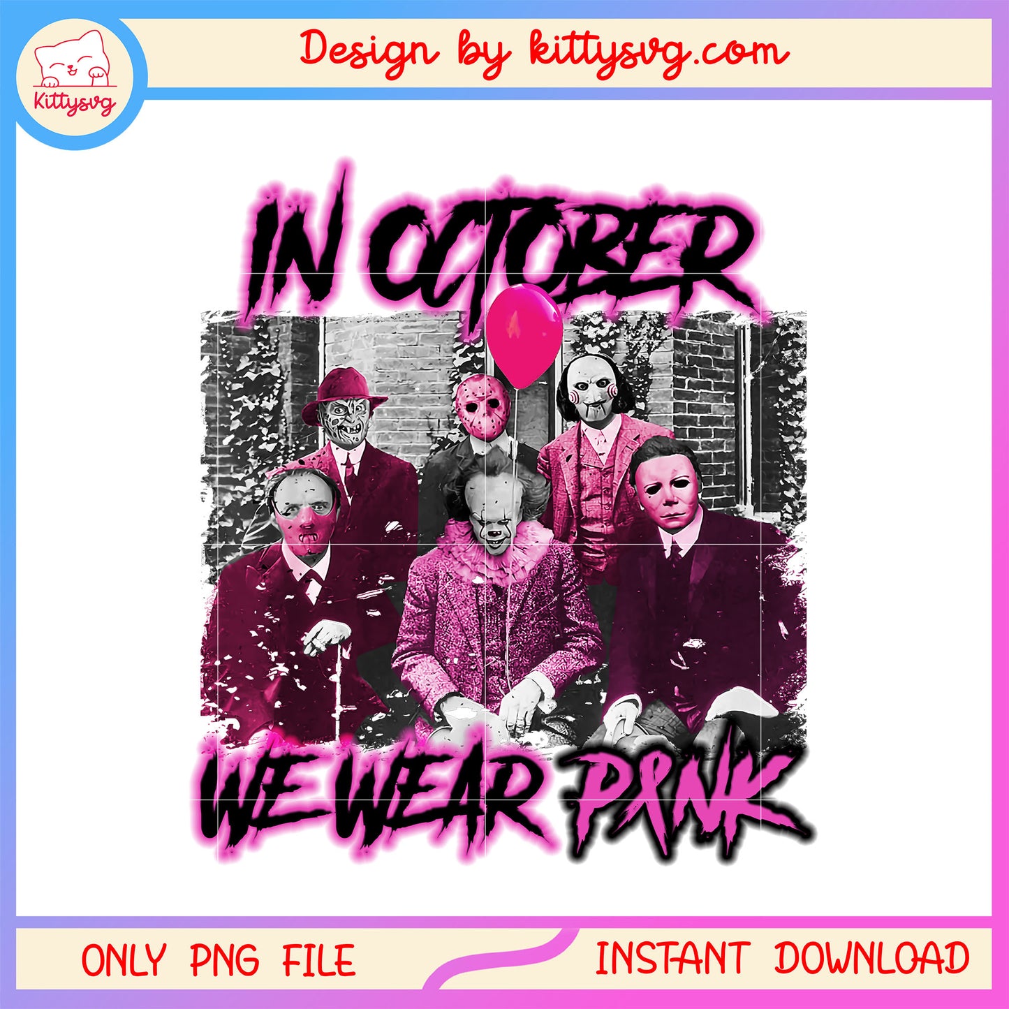 Halloween in october we wear pink png, spooky movie characters png