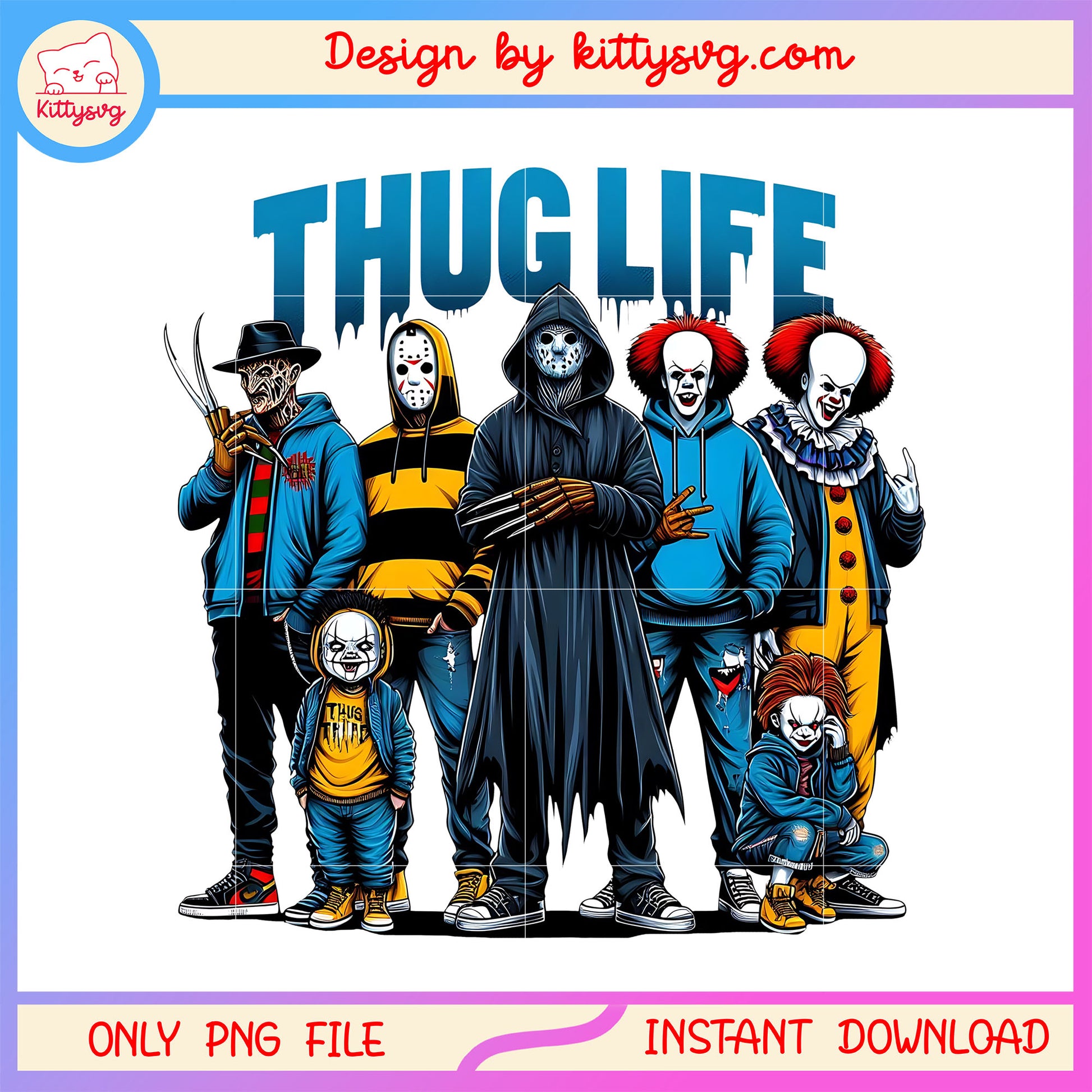 Halloween killers thug life design png, blue thug life png