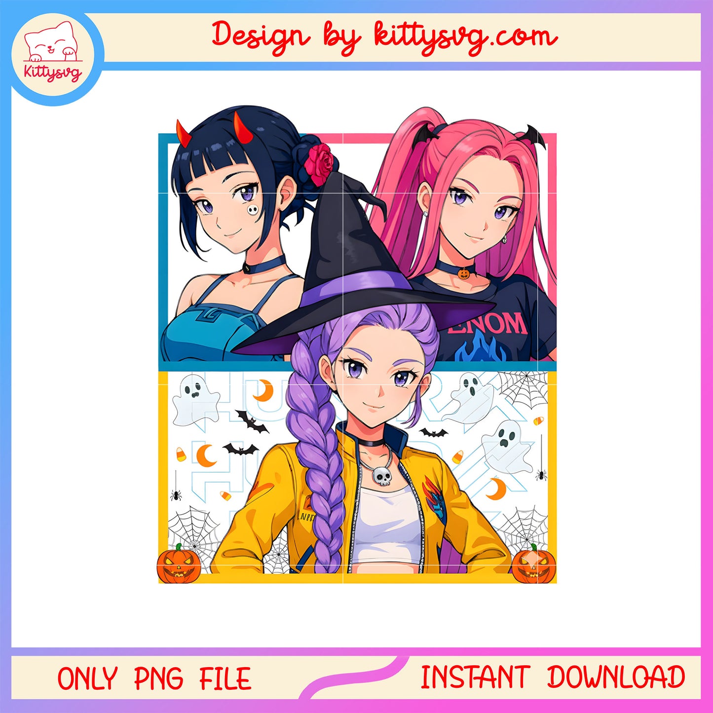 Halloween kpop huntrix face collage png, kpop demon hunters huntrix singers png