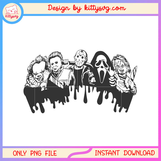 Halloween movie casts portrait outline png, horror portrait png