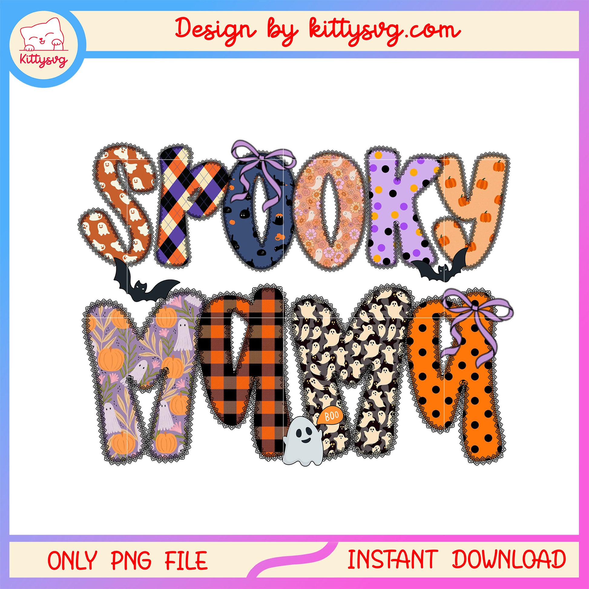 Halloween pattern spooky mama design png, horror halloween png