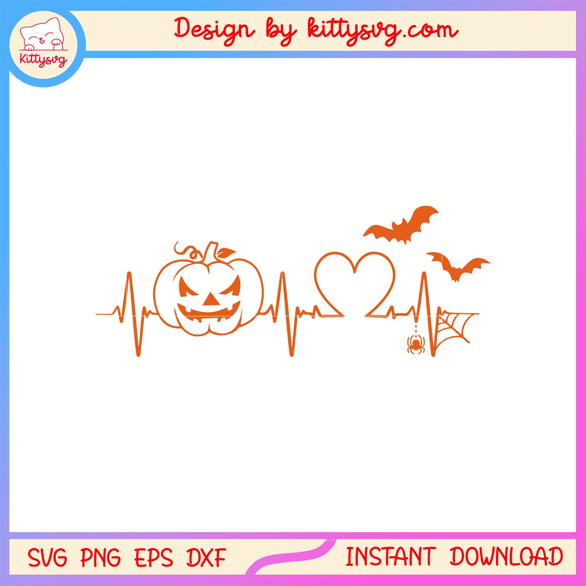 Halloween pumpkin heartbeat design svg, pumpkin svg