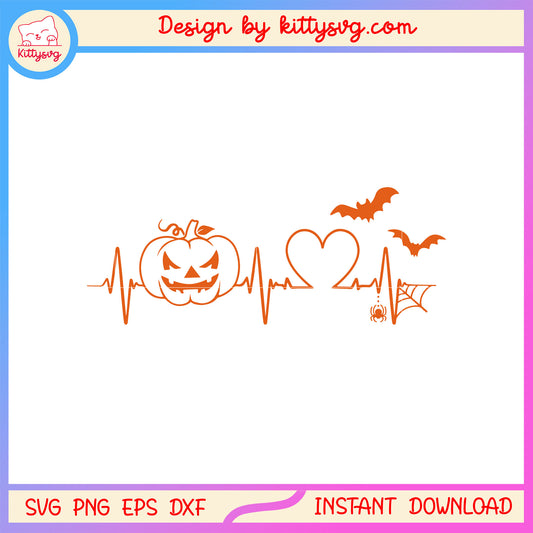 Halloween pumpkin heartbeat design svg, pumpkin svg