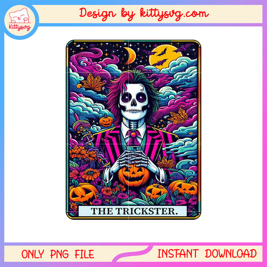 Halloween pumpkin tarot card skeleton png, tarot card png