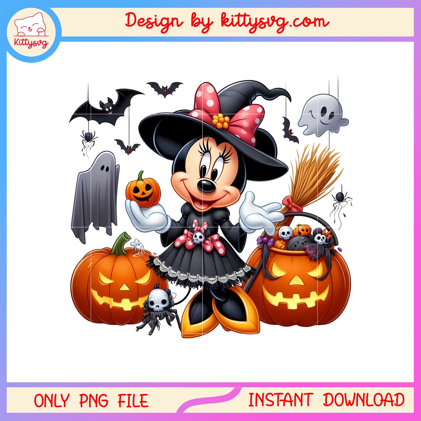 Halloween pumpkin witch minnie mouse character png, minnie disney png