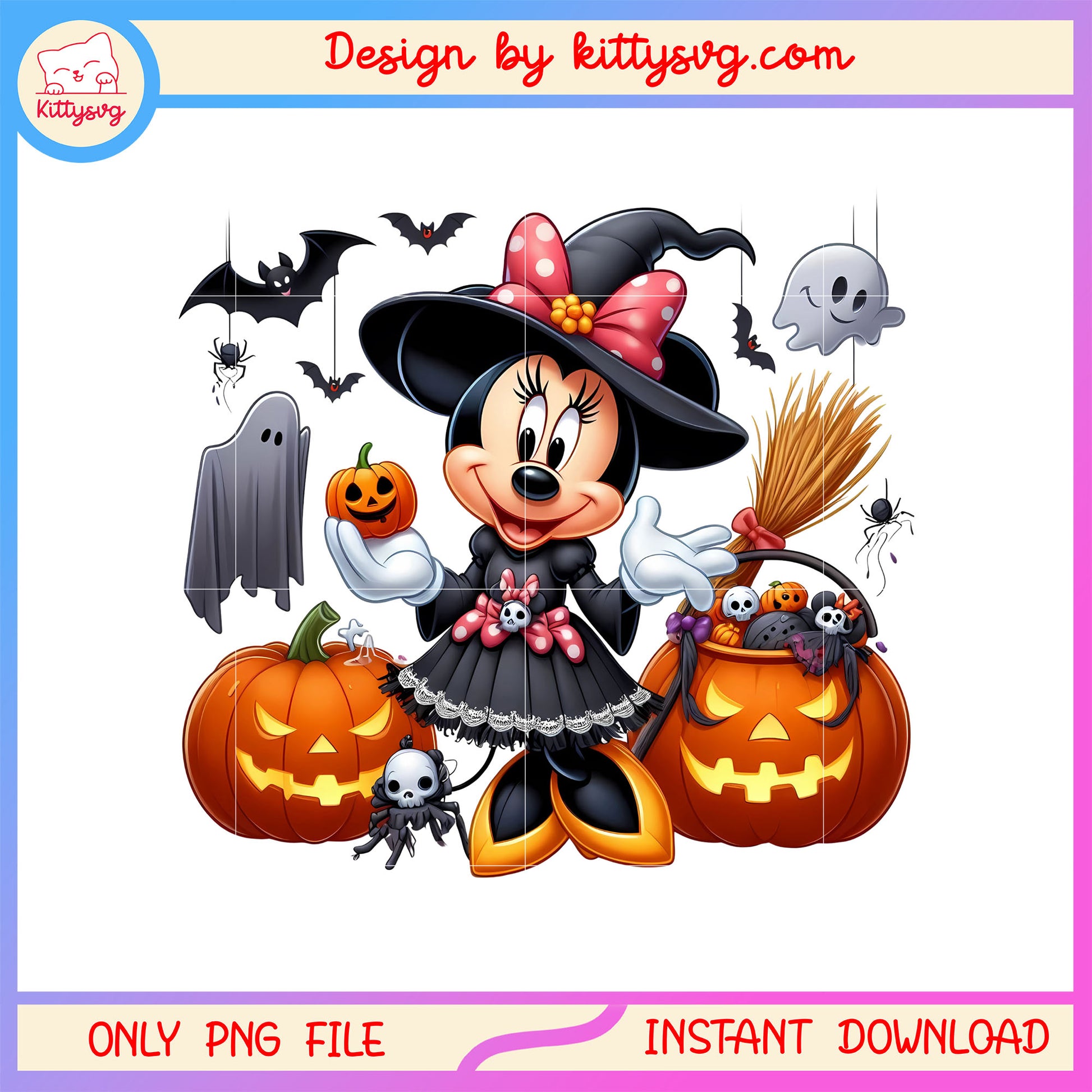 Halloween pumpkin witch minnie mouse character png, minnie disney png