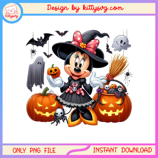 Halloween pumpkin witch minnie mouse character png, minnie disney png