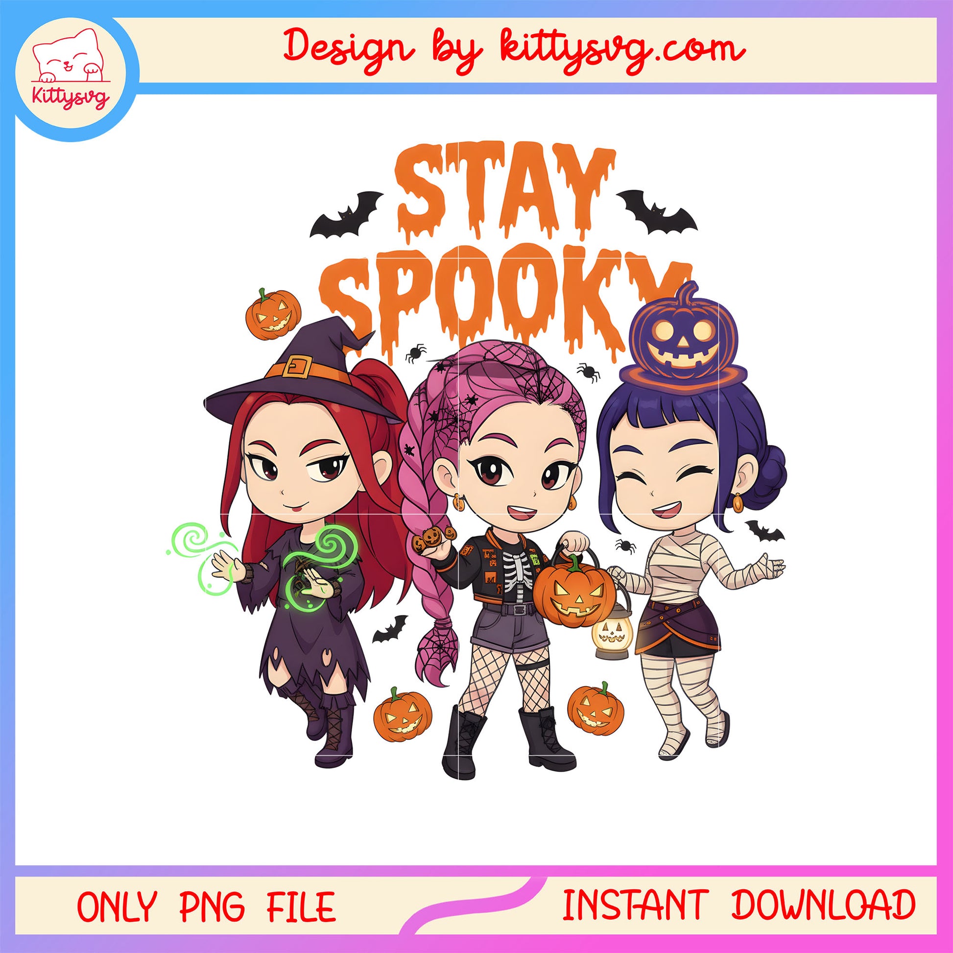 Halloween stay spooky kpop huntrix posing png, huntrix singers png