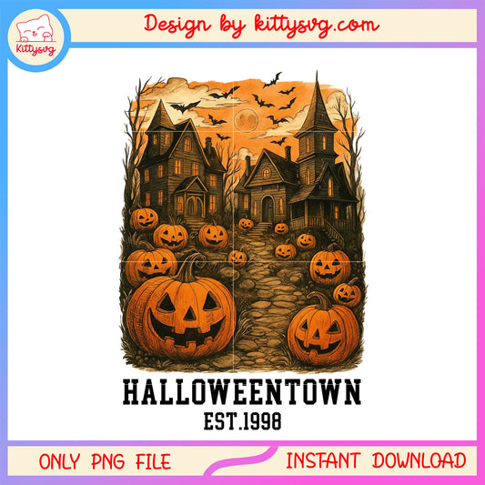 Halloween town est 1998 png, halloween vibes png, pumpkin png